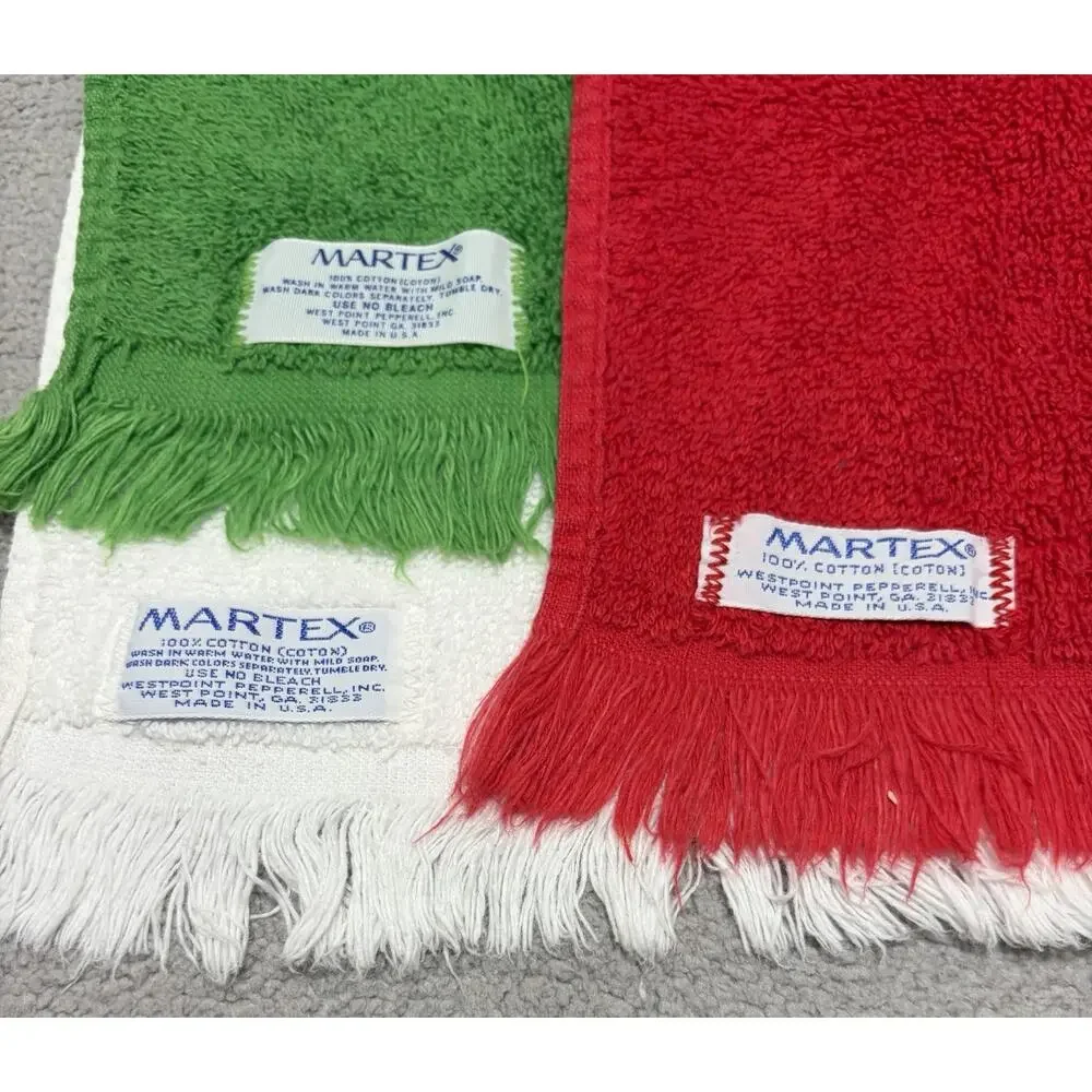Martex Hand Towel Lot (3) Christmas Red Green White Embroidered Vintage